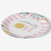 私たちのリトルサンシャインフローラピンクストライプ誕生日 ペーパープレート (アングル)