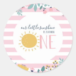 私たちのリトルサンシャインフローラピンクストライプ誕生日 ラウンドシール