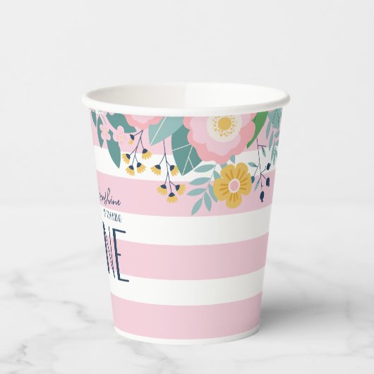 私たちのリトルサンシャインフローラピンクストライプ誕生日 紙コップ (左)