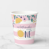 私たちのリトルサンシャインフローラピンクストライプ誕生日 紙コップ (正面)