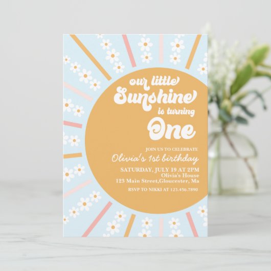 私たちのリトルサンシャインボホフローラの最初の誕生日 招待状 (スタンド正面)