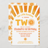 私たちのリトルサンシャインボホベビーの第2の誕生日パーティー 招待状 (正面/裏面)