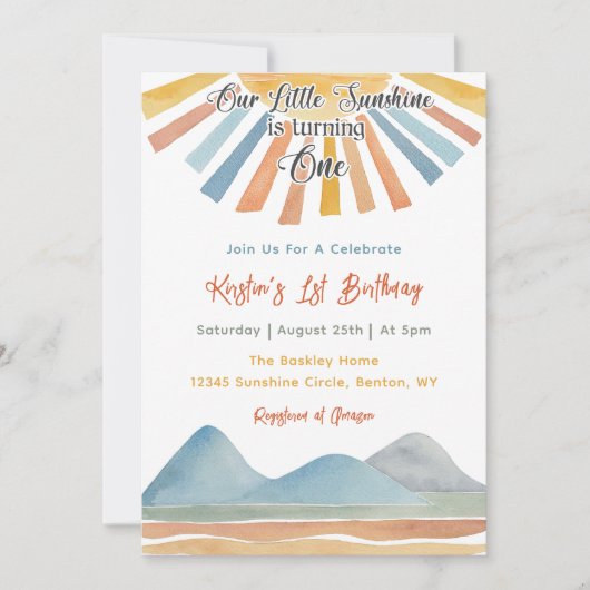 私たちのリトルサンシャインレインボー1st誕生日パーティー 招待状 (正面)