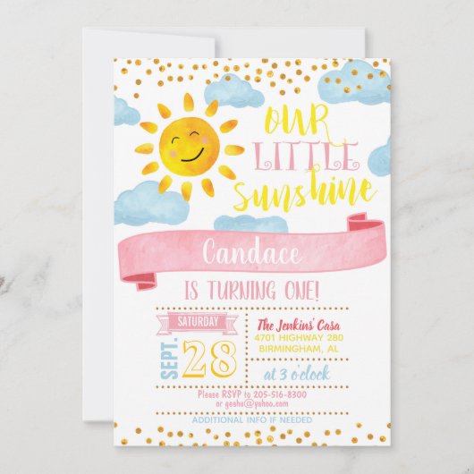 私たちのリトルサンシャイン誕生日招待状 – ガール 招待状 (正面)