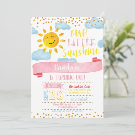 私たちのリトルサンシャイン誕生日招待状 – ガール 招待状 (スタンド正面)