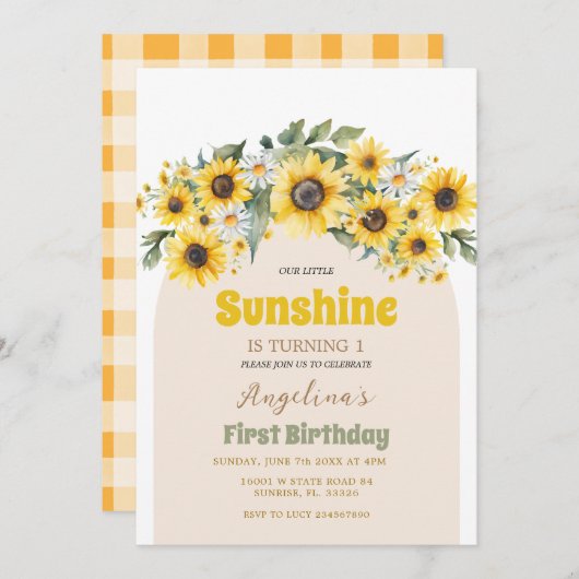 私たちのリトルサンシャイン1st誕生日パーティの招待状 招待状 (正面/裏面)