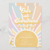 私たちのリトルサンシャイン1st誕生日パーティーレトロピンク 招待状 (正面/裏面)