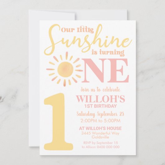 私たちのリトルサンシャイン1st誕生日招待状ボホ 招待状 (正面)