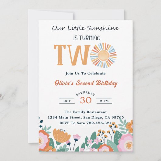 私たちのリトルサンシャイン2ndバースデーボホフローラ 招待状 (正面)