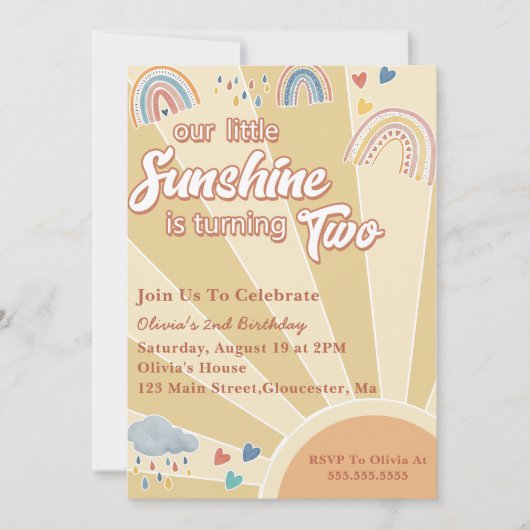 私たちのリトルサンシャイン2ndバースデーレインボーパーティー 招待状 (正面)