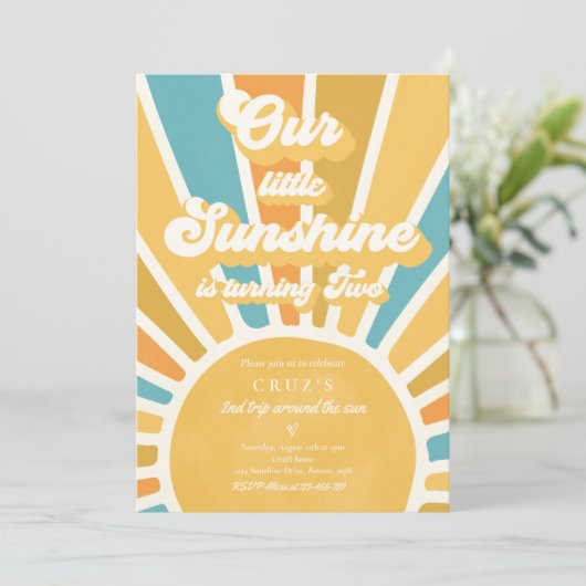私たちのリトルサンシャイン2nd誕生日パーティーレトロブルー 招待状 (スタンド正面)