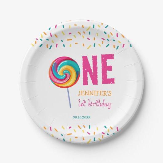私たちのリトルスウィートアート棒つきキャンデー1st誕生日 ペーパープレート (正面)