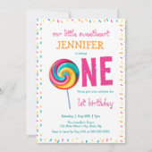私たちのリトルスウィートアート棒つきキャンデー1st誕生日 招待状 (正面)