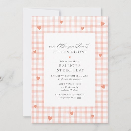 私たちのリトルスウィートピンクジンガムガール誕生日 招待状 (正面)