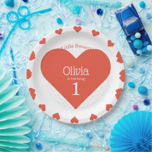 私たちのリトルスウィートファースト誕生日赤いハート ペーパープレート (パーティー)