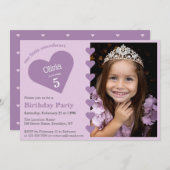 私たちのリトルスウィートフォトパープルハート誕生日 招待状 (正面/裏面)