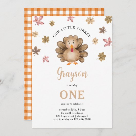 私たちのリトルトルコ秋感謝祭1st誕生日 招待状 (正面/裏面)