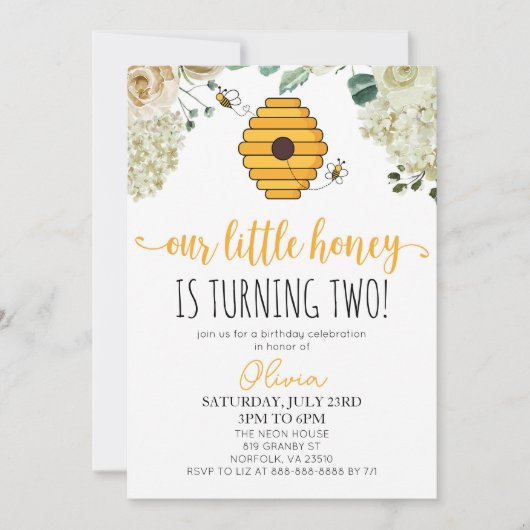 私たちのリトルハニーのまわりに誕生日パーティー 招待状 (正面)