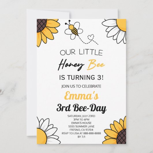 私たちのリトルハニービーのまわりに誕生日パーティー 招待状 (正面)