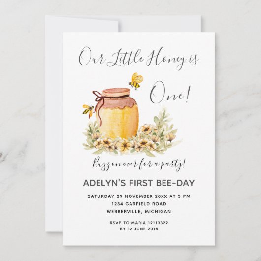 私たちのリトルハニービーファースト誕生日 招待状 (正面)