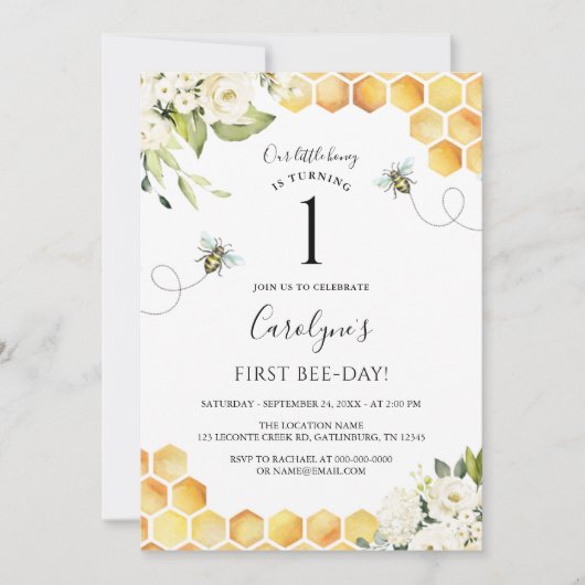 私たちのリトルハニービー1st誕生日招待状 招待状 (正面)