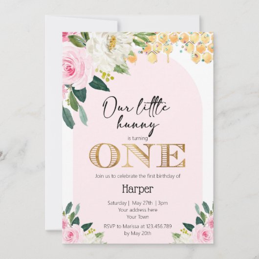 私たちのリトルハンニーガールズビー1st誕生日招待状 招待状 (正面)