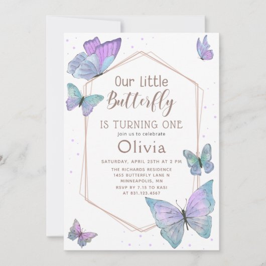 私たちのリトルバタフライガールズ誕生日招待状 招待状 (正面)