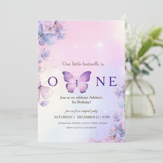 私たちのリトルバタフライファースト誕生日招待状 招待状 (スタンド正面)