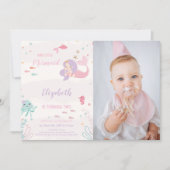 私たちのリトルピンクマーメイド誕生日招待状とP 招待状 (正面)