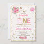 私たちのリトルピンク&金ゴールドカボチャ1st誕生日パーティー 招待状 (正面)