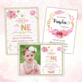 私たちのリトルピンク&金ゴールドカボチャ1st誕生日パーティー 招待状