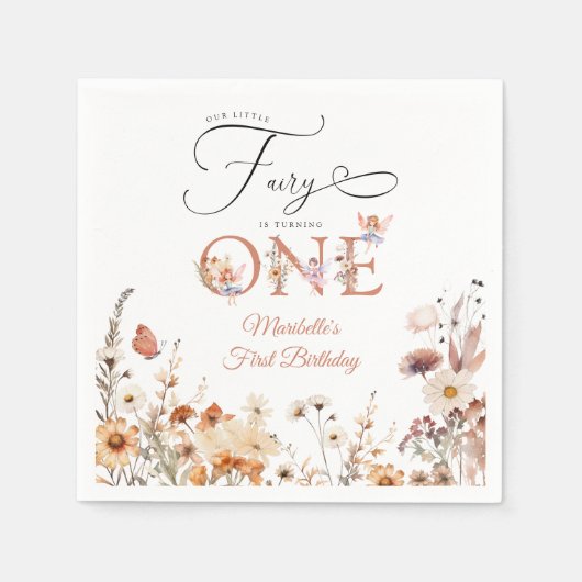 私たちのリトルフェアリーフローラガーデンファースト誕生日 スタンダードカクテルナプキン (正面)