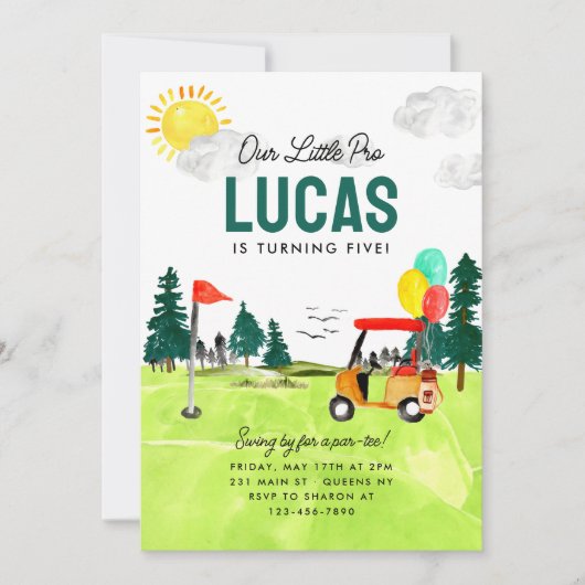 私たちのリトルプロスイングパルティーキッズゴルフ誕生日 招待状 (正面)
