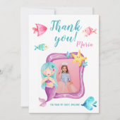 私たちのリトルマーメイドの写真の誕生日お礼カード 招待状 (正面)