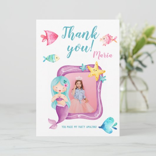 私たちのリトルマーメイドの写真の誕生日お礼カード 招待状 (スタンド正面)