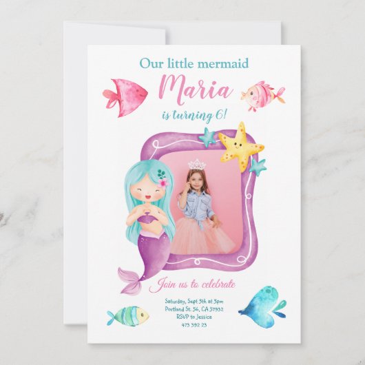 私たちのリトルマーメイドフォト誕生日招待状 招待状 (正面)