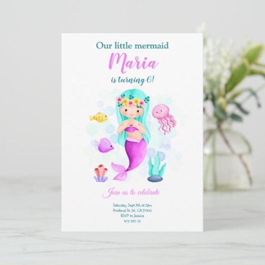 私たちのリトルマーメイド海ガール誕生日招待状 招待状 (スタンド正面)