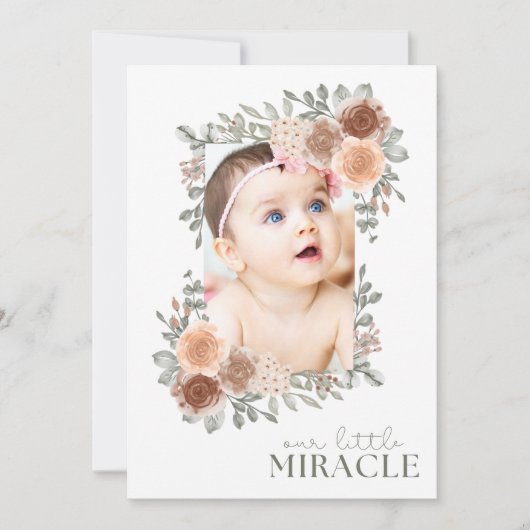 私たちのリトルミラクルフォトベビーガール誕生 招待状 (正面)