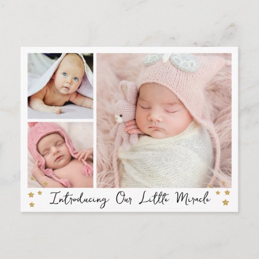 私たちのリトルミラクル金ゴールドスター3写真ベビー 案内ポストカード (正面)