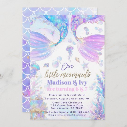 私たちのリトルメルメイドジョイント誕生日招待状 招待状 (正面/裏面)