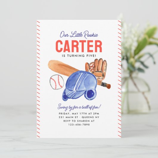 私たちのリトルルーキーヘルメットこうもり野球誕生日 招待状 (スタンド正面)