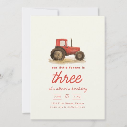 私たちのリトル農家トラクターバースデーパーティー招待状 招待状 (正面)