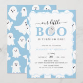 私たちのリトル ブー ブルー ハロウィン ボーイ 1歳の誕生日 招待状 (正面/裏面)