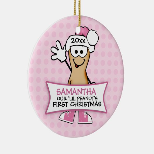 私たちのリル・ピーナッツの初めてのクリスマス（ピンク） セラミックオーナメント (右)