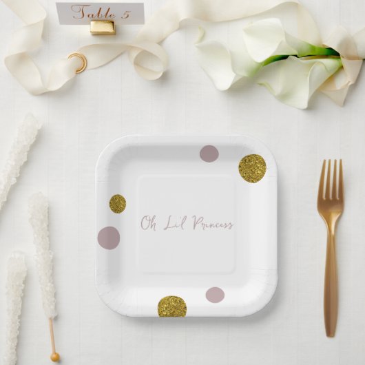 私たちのリールプリンセス金ゴールドとバラ金ゴールド ペーパープレート (ウェディング)