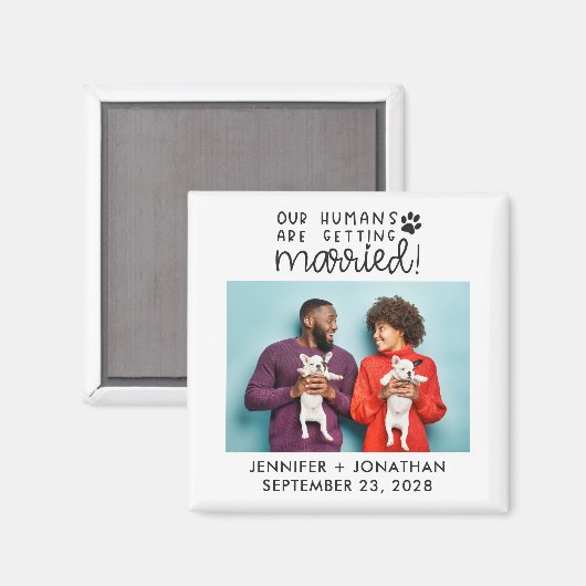 私たちの人間は結婚した犬の写真を日付以外 マグネット (正面/裏面)