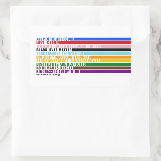 私たちの価値観はステッカーだ 長方形シール (バッグ)