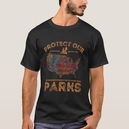 私たちの公園を守れ 国立公園マップ ハイキング USA Tシャツ (正面)
