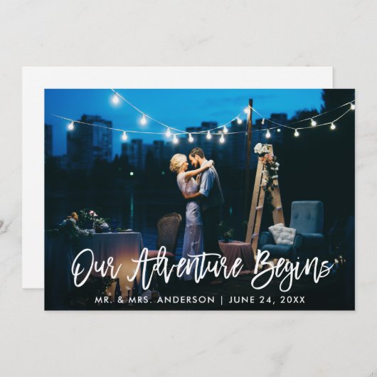 私たちの冒険がブラシスクリプト結婚を開始 サンキューカード (正面/裏面)