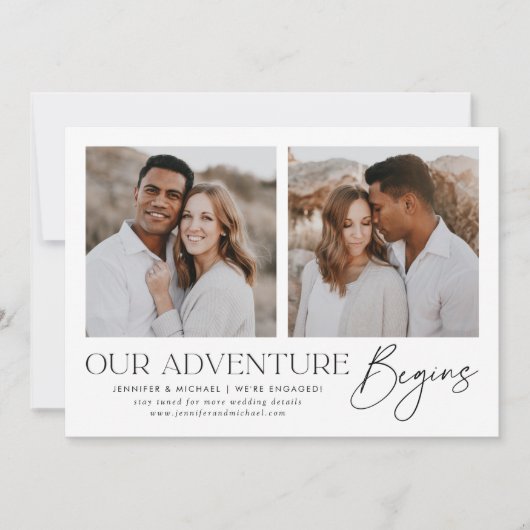 私たちの冒険が始まる写真婚約の発表 招待状 (正面)